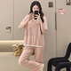 Victoria's style short-sleeved trousers pajamas for women's summer modal 2025 new sexy breast pad integrated pink fake two-piece set short-sleeved trousers_1283_pink M