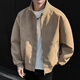 Homlean simple versatile jacket men's autumn American retro pu leather stitching stand collar loose casual jacket HJ52 khaki L