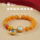 Potala Palace Colorful Chicken Oil Yellow Beeswax Bracelets for Men and Women Aquamarine Buddha Beads Bracelet Amber Beads for Wife’s Birthday Gift 925 Silver Inlaid with Sea Stone Beeswax Bracelets