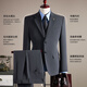 ROMON Suit+Vest+Trousers Suit Men's Business Professional Wedding Dress Jacket Navy Blue 2XL