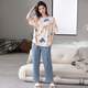 Cat Man 100% Pajamas de algodón puro para mujeres en pantalones de manga corta de verano ropa casual de mujeres para mujeres sueltas se puede usar gran tamaño fuera del traje 675 Apricot azul L [recomendado 100-120 Jin [Jin iguala 0.5 kg]]]