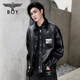 BOY LONDON Xuanwen Mirror Autumn Men and Women Same Style Loose PU Leather Shirt Jacket N44003 Black L