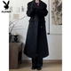 Playboy (PLAYBOY) black shoulder woolen coat for men and women in autumn and winter. Cotton and thickened long British style knee-length windbreaker woolen coat. Black cotton and thickened. XL 145 to 160Jin Jin is equal to 0.5 kg. Can be worn