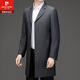 Pierre Cardin high-end men's windbreaker autumn and winter mid-length knee-length wool coat middle-aged and elderly dad business coat men's gray plaid mid-length 2XL 185