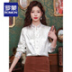 ROMON New Chinese style tassel embroidered stand collar bottoming shirt for women early spring new light national style shirt with horse skirt top white XL 115-125Jin Jin is equal to 0.5 kg
