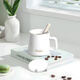 Chuanqi Ceramic Mug with Spoon Lid Coffee Cup Milk Cup Breakfast Cup Office Cup Men's and Women's Tea Cup Gold and White 400ml