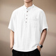 Chaotianshi high-end Chinese antique style retro linen short-sleeved shirt men's summer thin old money style Henry collar casual shirt gray XL 145-160Jin Jin equals 0.5 kg