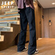 JEEP SPIRIT Jeep jeans men's autumn and winter American wide-leg scimitar pants men's straight flared pants black XL