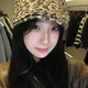 Shijanu new product Japanese retro milk pattern leopard print forward hat for women with large head circumference and reverse beret to show the face of a little painter leopard print forward hat M (56-58cm)