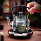 Gaoming 2025 new style glass teapot thickened high temperature resistant teapot household ultra-thin small electric ceramic stove teamaking set large capacity Mingfeng stove + Chenxi pot - black color