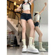Bai Qixin Korean style retro denim shorts for women, low-waisted, exposed navel, elastic tight-fitting, slimming buttocks, rolled hems, fashionable and versatile hot pants for women, cuffed denim shorts (size is too small, please take the larger size) M (95-105Jin Jin is equal to 0.5kg)