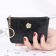 CASA-KUPS stylish short coin wallet mini zipper handheld soft leather coin bag key bag card bag Korean women's wallet black