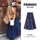 Langsha Navy Blue Floral Skirt Women's 2025 Autumn New Retro High Waist A-Line Skirt Casual Lazy Style Long Skirt