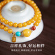 Beeswax bracelet for women, natural yellow amber double-circle multi-circle bracelet stacked with southern red turquoise, double-circle natural chicken fat yellow beeswax 16-17cm hand circumference