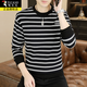 Woodpecker Striped Men's Long Sleeve T-Shirt Round Neck Slim Casual Fashion Handsome Youth Versatile Trendy Sweater Bottoming Shirt 3376 White Regular Style XL Recommended Weight 135-150 Jin Jin equals 0.5 kg