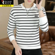 Woodpecker Striped Men's Long Sleeve T-Shirt Round Neck Slim Casual Fashion Handsome Youth Versatile Trendy Sweater Bottoming Shirt 3376 White Regular Style XL Recommended Weight 135-150 Jin Jin equals 0.5 kg