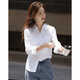 Demana pure cotton island autumn temperament commuter V-shaped lapel shirt princess line waist long-sleeved shirt women's tops