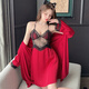 维多利亚的格调性感睡衣女冬季丝绸2025新夏款红色结婚带胸垫吊带睡裙袍套装春秋 9227紫色 M _建议80-100斤