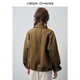 VEGA CHANG Short Jacket Women's 2026 New Spring Fashion Commuting Splicing Line Design Jacket Warm Baked Brown (Coat) S