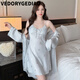 Victoria's style pajamas for women summer Internet celebrity sexy suspender shorts three-piece set butterfly sense home clothes summer 9227 blue hot silver butterfly nightgown + nightgown _ M recommended 80-100Jin Jin equals 0.5 kg