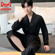 MiiOW Men's Nightgown Summer Ice Thin Feeling Mid-Length Bathrobe Pajamas Long Sleeve Large Size Black Dressing Robe Home Clothing Black Wide Men's Style-Qingguo Nightgown L (150-170Jin Jin equals 0.5kg)