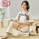 LangSha (LangSha) light luxury women's short-sleeved pajamas set summer thin trousers summer new Chinese style cotton home clothes can be worn outside LZY9905 M (75-95Jin[Jin equals 0.5 kg])