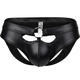 Jiuai new men's underwear imitation leather hollow back briefs sexy patent leather youth pants open thong T pants low waist black (long sleeves + underwear) S