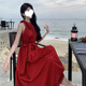 Fujian Burgund Hossportkleid für Frauen 2025 Sommer-Mai-Tag-Reise-Dopaminkleid am Strand und Insel Französisch Burgundy Kleid M [Vorschläge 90-105]