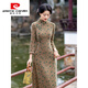 Pierre Cardin middle-aged and elderly mothers thickened autumn and winter slimming Ao Dai improved cheongsam new Chinese style retro mink velvet dress long women's camel 3XL 130--140Jin Jin is equal to 0.5 kg can be worn