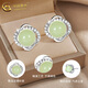 CHINA GOLD pure silver earrings for women, light luxury and versatile four-leaf clover and field jade earrings, Valentine's Day birthday gifts for girlfriends and lovers, four-leaf clover and field jade earrings