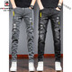 Aemape haut de gamme Hiver plus jeans épaissis en velours pour hommes 2024 Nouveau pantalon décontracté élastique mince 6636 Gray régulier + 2066 Noir régulier [Acheter Taille 27
