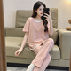 Victoria's style short-sleeved trousers pajamas for women's summer modal 2025 new sexy breast pad integrated pink fake two-piece set short-sleeved trousers_1283_pink M