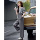 Mohan Yimei loose and slim overalls suit 2025 summer new short-sleeved tops and trousers adjustable women's suit medium gray + light gray 2XL
