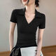 2024 Sommer neuer Polo-Nacken kurzärmeliges T-Shirt für Frauen mit schlankem Fit und Slim Faden-Revers-Mode-vielseitigem Top für Frauen 1098-Black 1098-Black 4xl [Vorgeschlagen 160-175jin [Jin gleich 0,5 kg]]