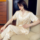 Oeny Ice Seide Pyjamas Damen Summer Seide Dünne kurzärmelige Hosen plus Größe 200 Jin [Jin ist gleich 0,5 kg] Home High-End-Anzug 693# Grüne Streifenanzug 3xl (empfohlen 150-165 Jin [Jin gleich 0,5 kg]))
