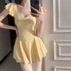 Modal cream yellow dopamine swimsuit women's summer one-piece skirt style 25 new girls cute belly-covering slimming conservative swimsuit