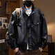 Autumn and winter trendy American retro PU soft leather jacket for men, simple loose black jacket, men's casual work jacket, black T606 M, suitable for weight 100-120Jin Jin equals 0.5 kg