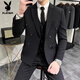 Playboy (PLAYBOY) spring, autumn and winter men's double-breasted blazer, high-end slim fit suit, groomsmen wedding suit, fashionable top, suit + shirt + trousers + black tie L