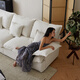 Shiwu Qiuchi fabric sofa minimalist style living room straight sofa natural cotton linen lotus root white 4-seater 2.8m