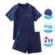 Chaomengcheng fat children's clothing boys' swimsuit split sun protection middle and large children and adolescents swimsuit and swimming trunks suit plus fat and enlarged dinosaur suit swimming goggles + swimming goggles nose clip earplugs 180 XL size recommended 80-100Jin Jin equals 0.5 kg