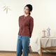 Cloth cashew flower print button-down cotton shirt 2025 winter new women's inner long-sleeved top red M