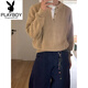 Playboy (PLAYBOY) old money style Henry collar sweater men's winter cleanfit retro POLO sweater lazy bottoming shirt black high quality XL