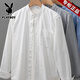 Playboy Pure Cotton Oxford Spun Shirt Men's Long Sleeve 2025 Spring and Autumn White Stand Collar Shirt Premium Henley Collar Jacket for Men White Cotton Oxford Spun 2XL (Suitable for 156-175 Jin Jin equals 0.5 kg)