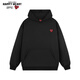 Charles Heart Hooded Sweatshirt for Men and Women Couples Same Style Solid Color Basic Versatile Plus Velvet Thickened Pullover Top Black XL