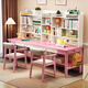 Huixun solid wood double desk bookshelf integrated study table wall long table home bedroom primary and secondary school students writing desk walnut color #double desk + bookshelf 160cm*60cm*75cm total height 155cm