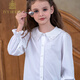 IVY HOUSE girls and older children's new spring and autumn bottoming shirts long-sleeved white shirts embroidered collar cotton parent-child tops 160