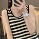 Contrast striped camisole plus size women's 2024 summer new design round neck chic sleeveless sweater bright yellow stripes M