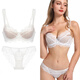 Victoria Palace Lace Underwear Feminine Thin Cotton Eyelash Bra Large Breasts Show Small Push-Up Gather Anti-Sagging Large Size Underwear Set White 85C/38
