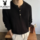 Playboy (PLAYBOY) old money style Henry collar sweater men's winter cleanfit retro POLO sweater lazy bottoming shirt black high quality XL