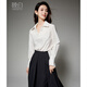 Late white off-size clearance temperament V-neck cotton shirt temperament lace collar light mature style shirt for women white L